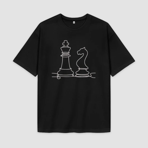 Мужская футболка Oversize хлопок premium Шахматные фигуры лайн арт