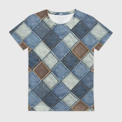 Женская футболка 3D Джинсовый пэчворк ромбовый узор