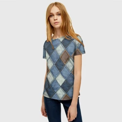 Женская футболка 3D Джинсовый пэчворк ромбовый узор - фото 2