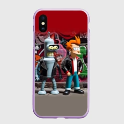Чехол для iPhone XS Max матовый Bender bending robot and Fry - ai art graffiti