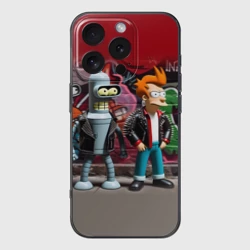 Чехол для iPhone 16 Pro силиконовый с защитой камеры Bender bending robot and Fry - ai art graffiti