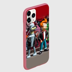 Чехол для iPhone 11 Pro матовый Bender bending robot and Fry - ai art graffiti - фото 2