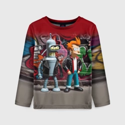 Детский лонгслив 3D Bender bending robot and Fry - ai art graffiti