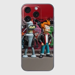 Чехол для iPhone 15 Pro Max силиконовый с защитой камеры Bender bending robot and Fry - ai art graffiti