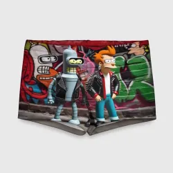 Детские купальные плавки 3D Bender bending robot and Fry - ai art graffiti