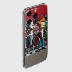 Чехол для iPhone 15 Pro силиконовый с защитой камеры Bender bending robot and Fry - ai art graffiti - фото 2