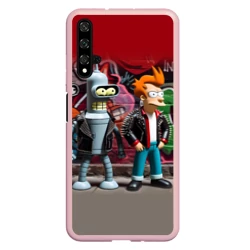 Чехол для Honor 20 Bender bending robot and Fry - ai art graffiti