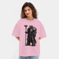 Женская футболка Oversize хлопок texturе Чумной доктор космодесантник - фото 2