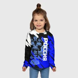 Детский лонгслив 3D Россия чёрно-синий штрихи - фото 2