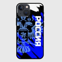 Чехол для iPhone 13 mini Россия чёрно-синий штрихи