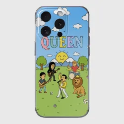 Чехол для iPhone 15 Pro Max силиконовый с защитой камеры Queen мультяшный стиль на поляне