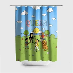 Штора 3D для ванной Queen мультяшный стиль на поляне
