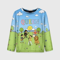 Детский лонгслив 3D Queen мультяшный стиль на поляне
