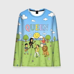 Мужской лонгслив 3D Queen мультяшный стиль на поляне