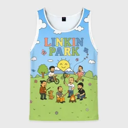 Мужская майка 3D Linkin Park мультяшный стиль на поляне