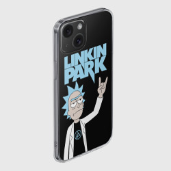 Чехол для iPhone 15 силиконовый с защитой камеры Linkin Park и Рик Санчес из Рик и Морти - фото 2