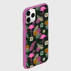 Чехол для iPhone 11 Pro матовый Фламинго и листья на темно-зеленом - фото 2