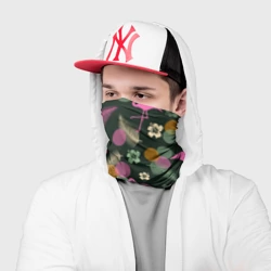 Бандана-труба 3D Фламинго и листья на темно-зеленом - фото 2