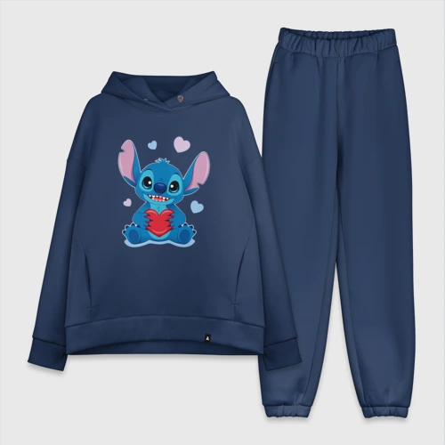 Женский костюм хлопок Oversize Стич с сердцем