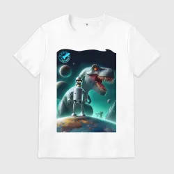 Мужская футболка хлопок Bender bending robot and tyrannosaurus - planet express