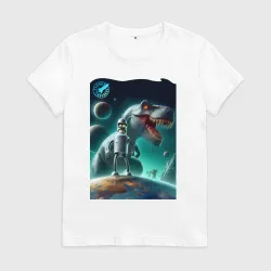 Женская футболка хлопок Bender bending robot and tyrannosaurus - planet express