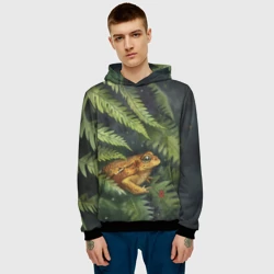 Мужская толстовка 3D Акварельная лягушка в папоротнике - фото 2