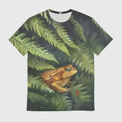 Мужская футболка 3D Акварельная лягушка в папоротнике