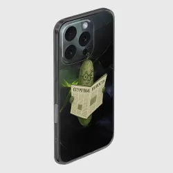 Чехол для iPhone 16 Pro силиконовый с защитой камеры Огурец читает огуречные новости - фото 2