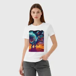 Женская футболка хлопок Bender bending robot riding a tyrannosaurus - planet express - фото 2