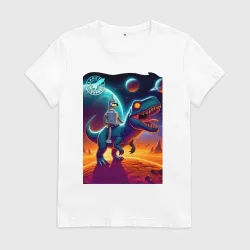 Женская футболка хлопок Bender bending robot riding a tyrannosaurus - planet express