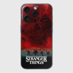 Чехол для iPhone 15 Pro силиконовый с защитой камеры Векна и герои финального сезона Stranger things
