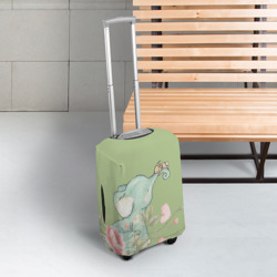 Чехол для чемодана 3D Слоненок с зайчиком в цветах на зеленом - фото 2
