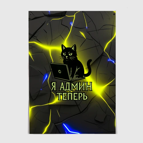 Постер Кот админ за ноутбуком