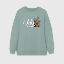 Женский свитшот oversize без начеса хлопок The ghibli face Totoro