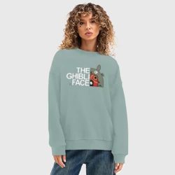 Женский свитшот oversize без начеса хлопок The ghibli face Totoro - фото 2