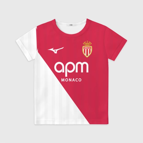 Детская футболка 3D с принтом Головин домашняя форма Монако 2025 2026, вид спереди #2