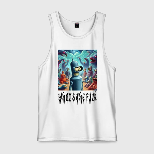Мужская майка хлопок Bender bending robot among the monsters
