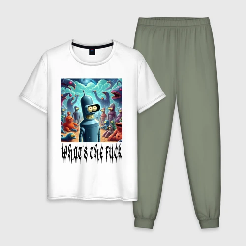 Мужская пижама с белой футболкой хлопок Bender bending robot among the monsters
