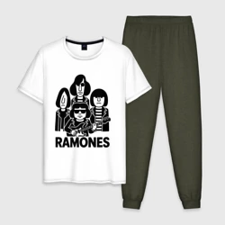 Мужская пижама с белой футболкой хлопок Ramones силуэты
