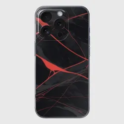 Чехол для iPhone 16 Pro Max силиконовый с защитой камеры Текстура мрамора с красными полосками