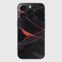 Чехол для iPhone 16 Pro силиконовый с защитой камеры Текстура мрамора с красными полосками