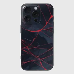 Чехол для iPhone 16 Pro Max силиконовый с защитой камеры Мраморные узоры из переплетений красных линий
