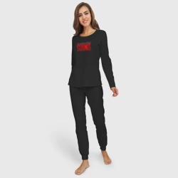 Женская пижама с лонгсливом хлопок В начале был звук надпись красная - фото 2