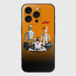 Чехол для iPhone 16 Pro силиконовый с защитой камеры Механик Бендер и пилот формулы 1 Фрай