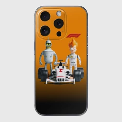 Чехол для iPhone 15 Pro силиконовый с защитой камеры Механик Бендер и пилот формулы 1 Фрай