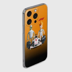 Чехол для iPhone 15 Pro силиконовый с защитой камеры Механик Бендер и пилот формулы 1 Фрай - фото 2