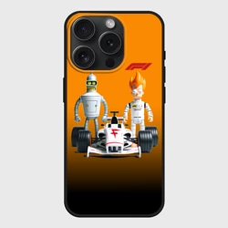 Чехол силиконовый для Apple iPhone 15 Pro матовый Механик Бендер и пилот формулы 1 Фрай