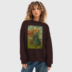 Женский свитшот oversize без начеса хлопок Шагающий замок - фото 2