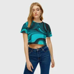 Женская футболка Crop-top 3D Мраморный малахитовый узор из изумрудных разводов