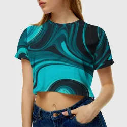 Женская футболка Crop-top 3D Мраморный малахитовый узор из изумрудных разводов - фото 2